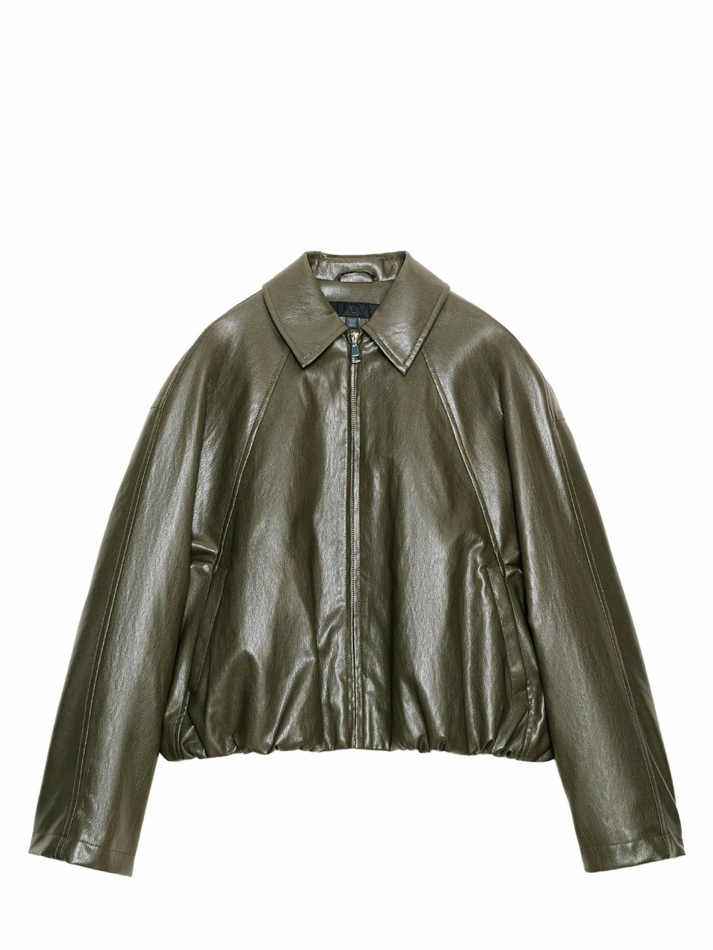 Zara Olive Green Faux Leather Zip Jacket